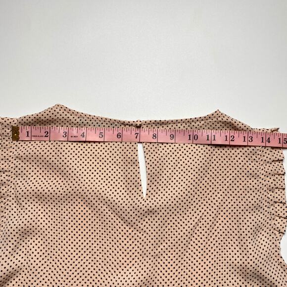Adrianna Papell Sleeveless Polka Dot Blouse Medium Tan Black Ruffle Work Top - Picture 12 of 12